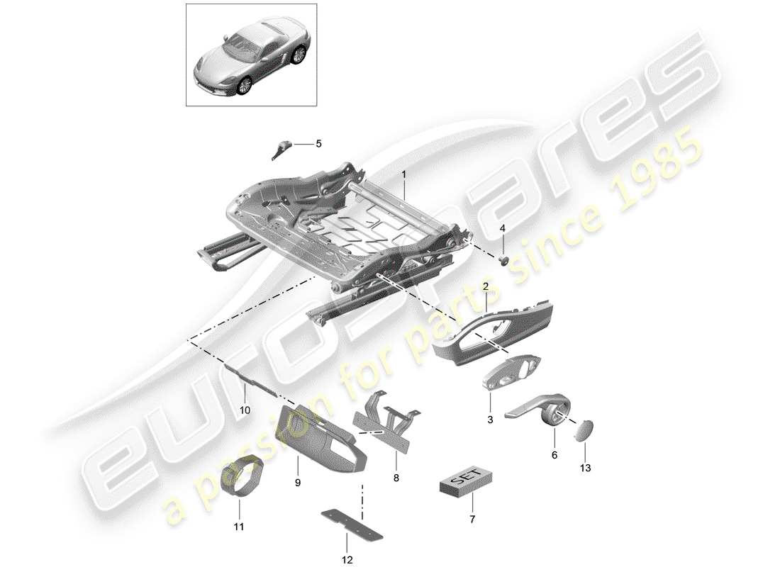 porsche 2018 (718 boxster) seat frame part diagram