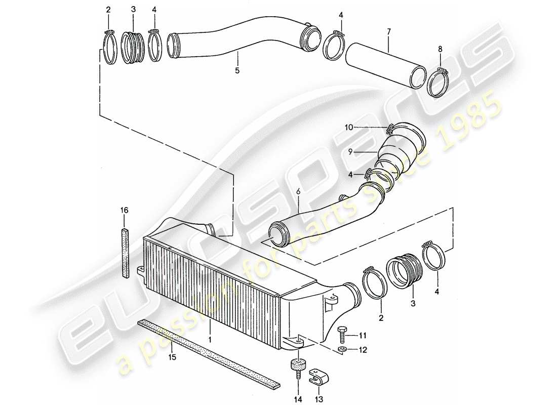porsche 1990 (944) charge air cooler part diagram