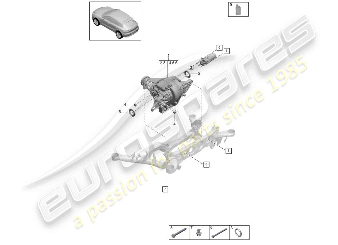 porsche 2020 (macan) rear axle differential for models with limited slip differential part diagram