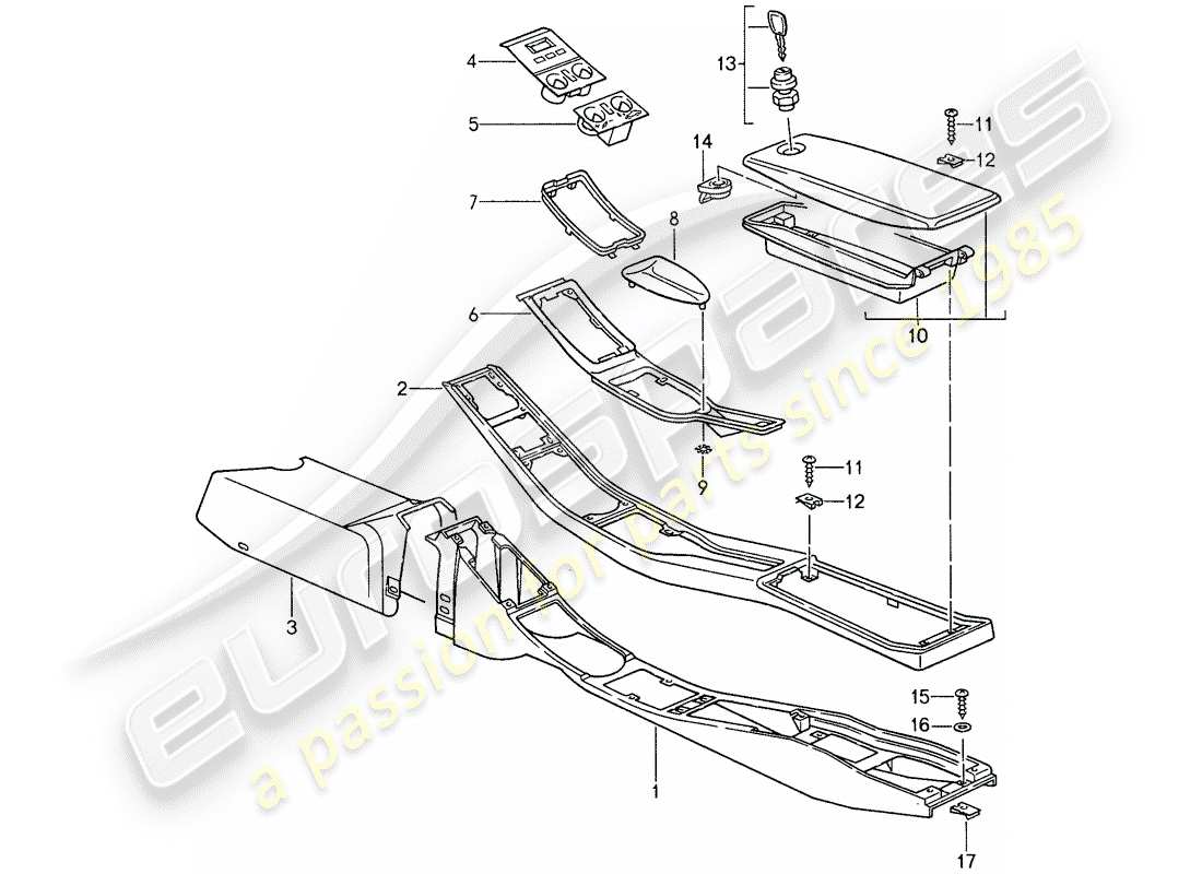 porsche 1987 (959) center console part diagram