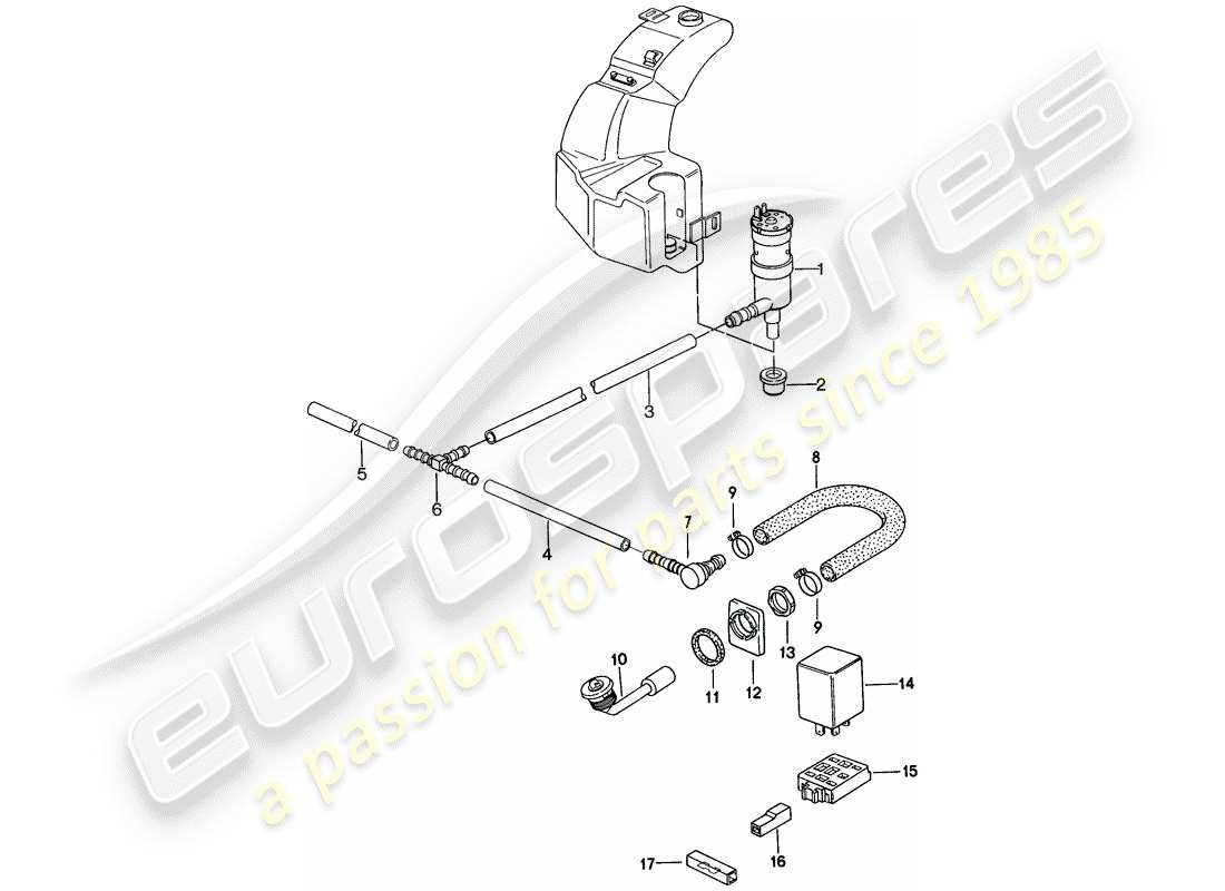 porsche 1987 (924s) headlight washer system parts diagram