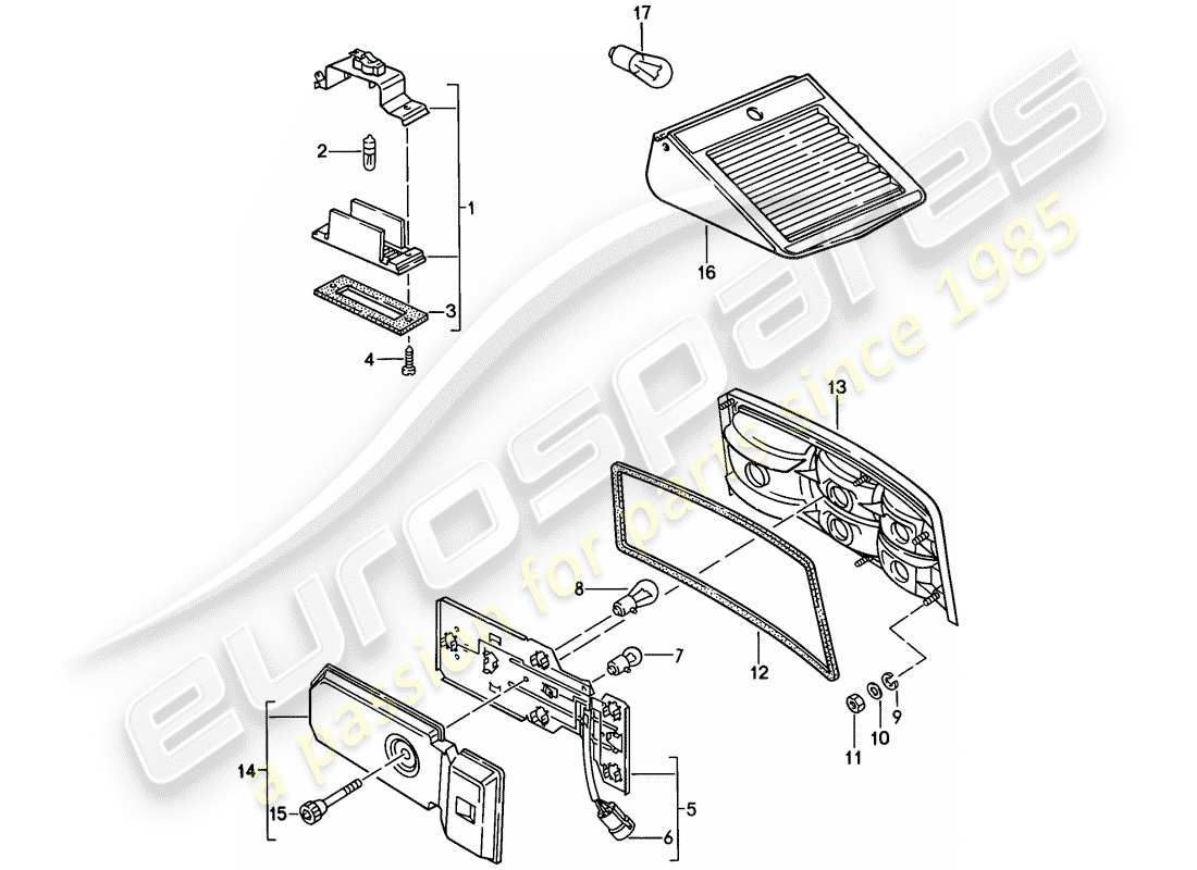 porsche 1987 (924s) license plate light - rear light part diagram