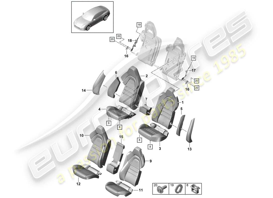 porsche 2017 (panamera 971-1) seat part diagram