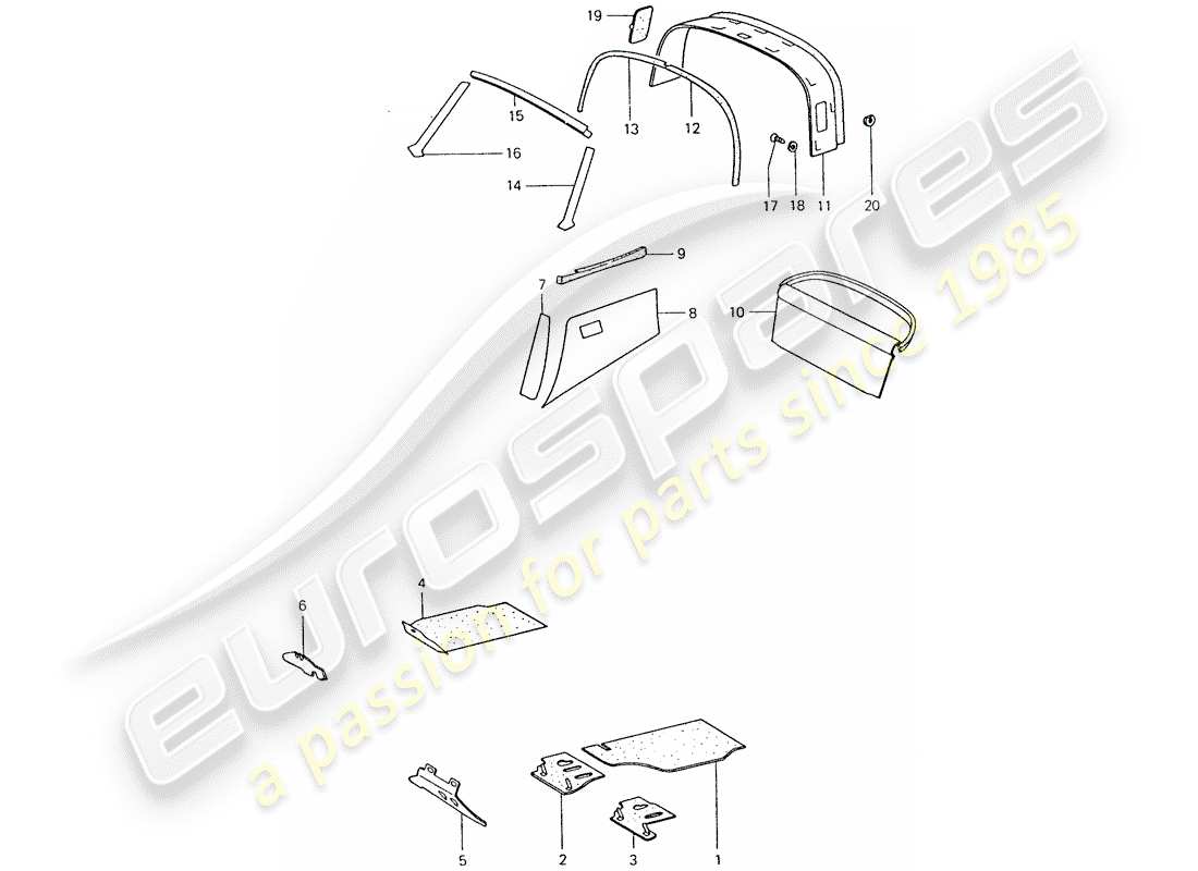 porsche 1975 (911) interior equipment part diagram