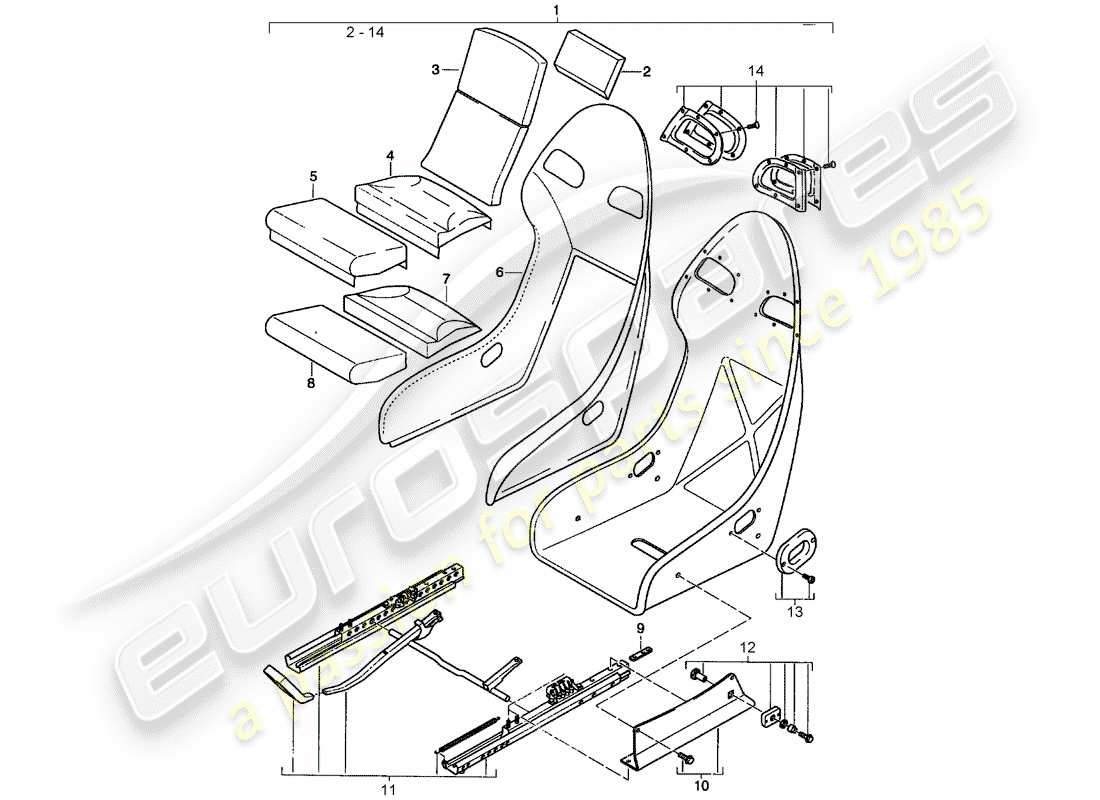 porsche 2002 (996) seat - with: - seat cover (leather) parts diagram
