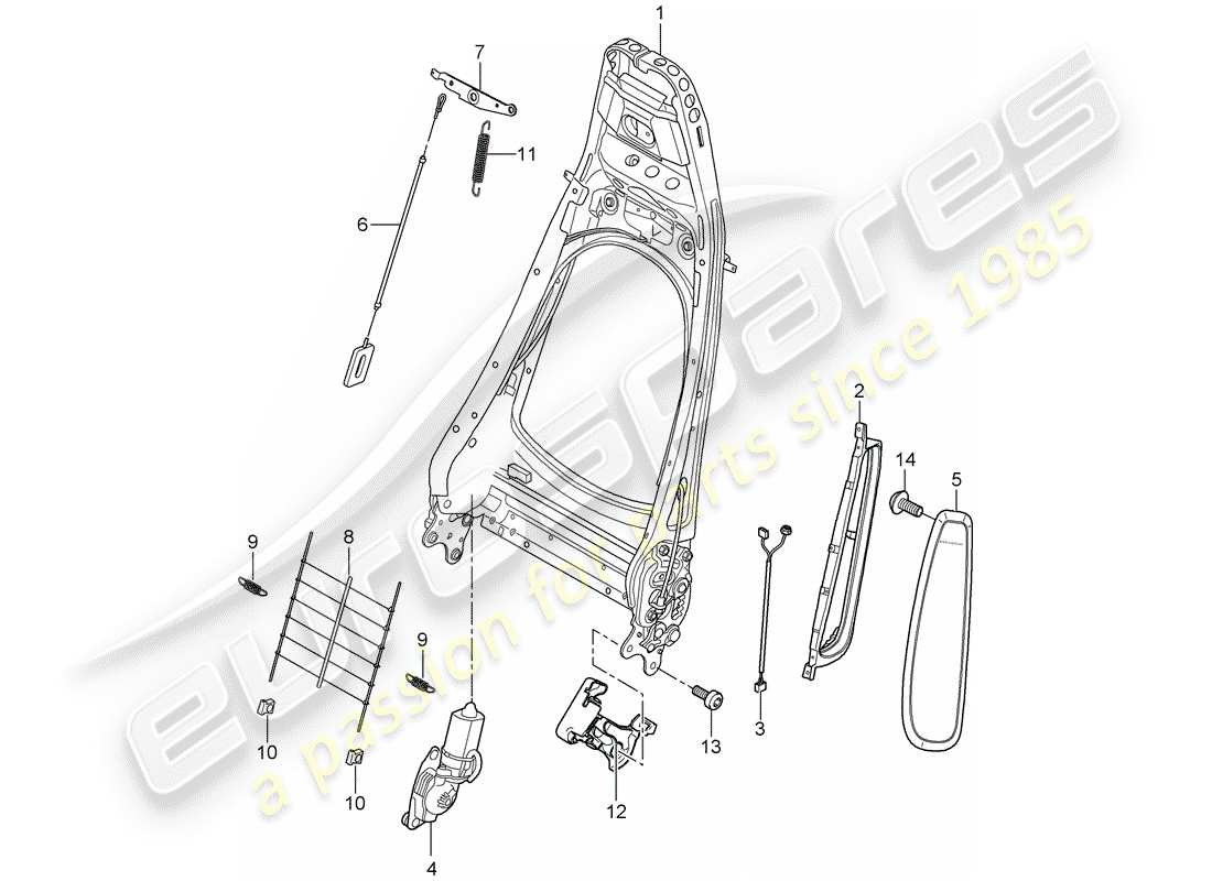 porsche 2009 997-2 turbo / gt2 backrest frame part diagram