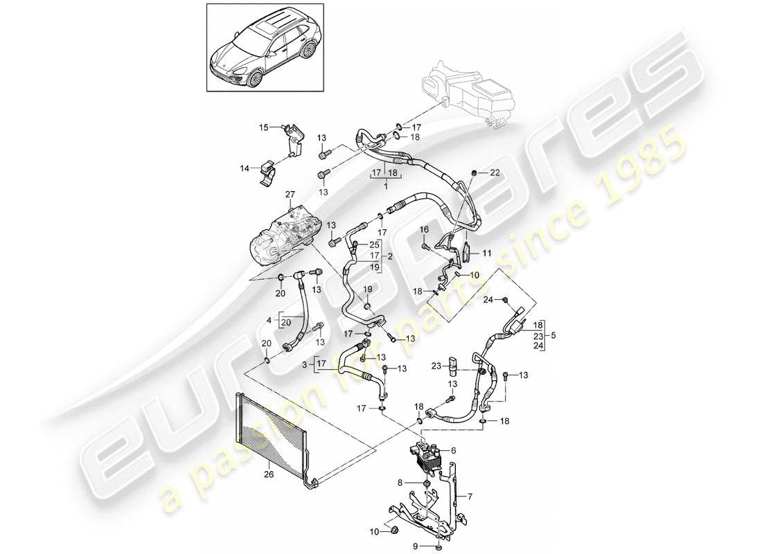 porsche cayenne e2 (2012) refrigerant circuit parts diagram