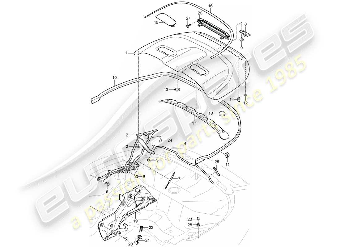porsche 997 gen. 2 (2010) top stowage box parts diagram