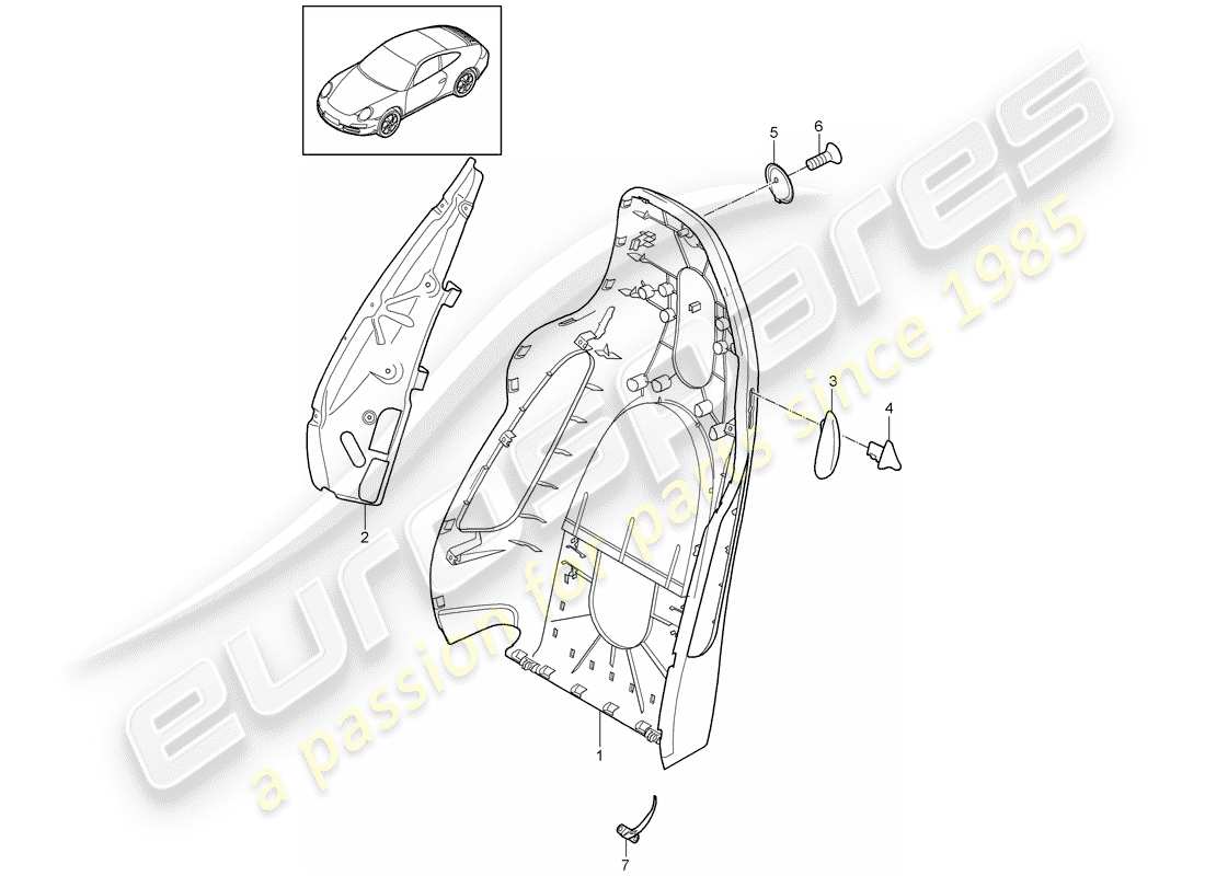 porsche 997 gen. 2 (2011) backrest shell parts diagram