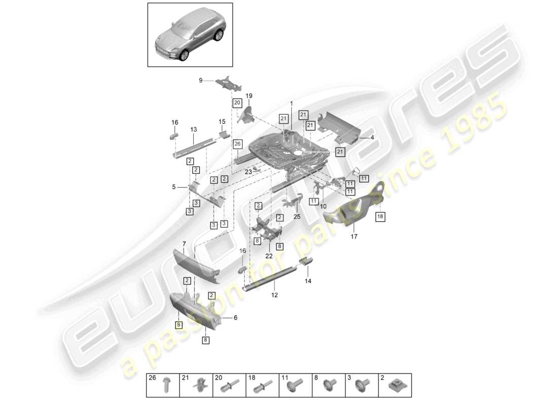 porsche 2020 (macan) frame for seat accessories sundry front seats part diagram
