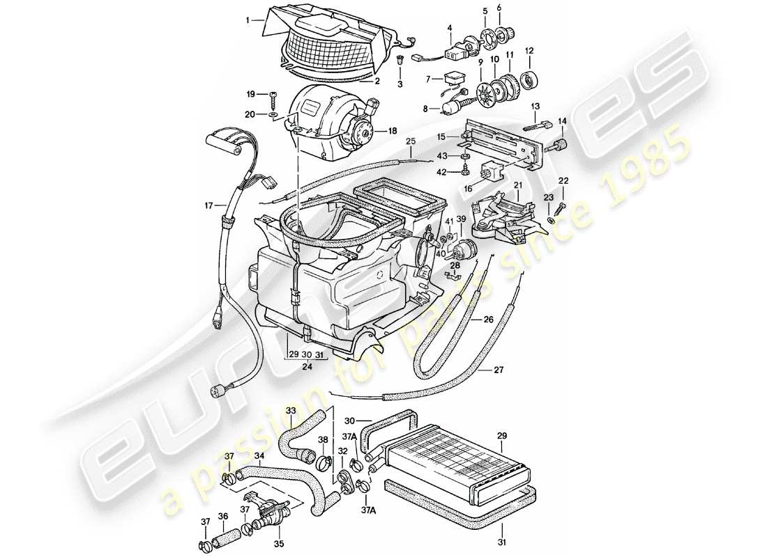 porsche 1981 (924) heater - heater core - f 92-cn402 198>> - f 93-cn100 306>> part diagram