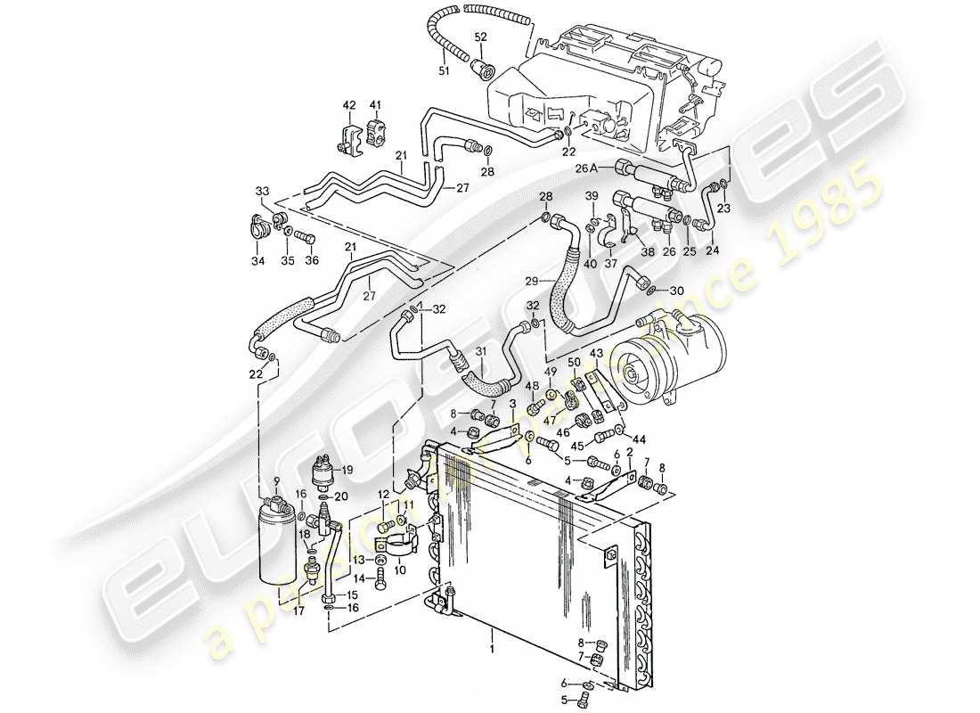 porsche 928 (1991) air conditioner - lines - auxiliary units parts diagram