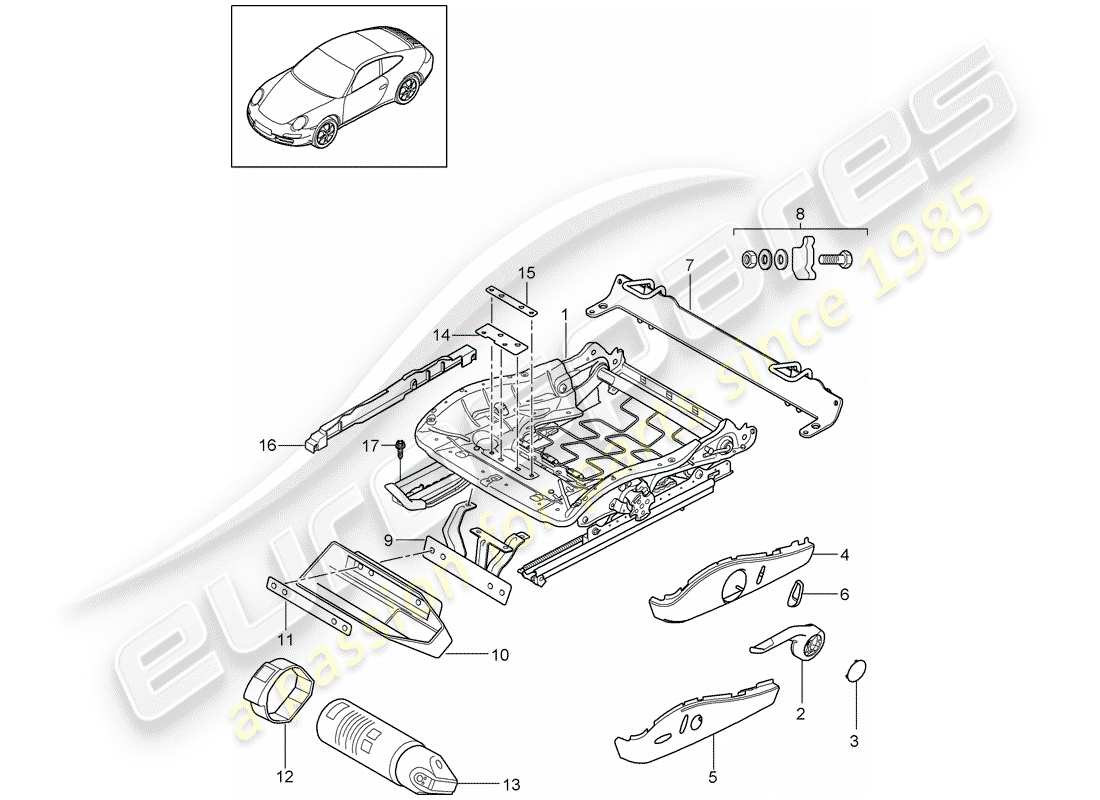porsche 2012 (997-2) seat frame part diagram