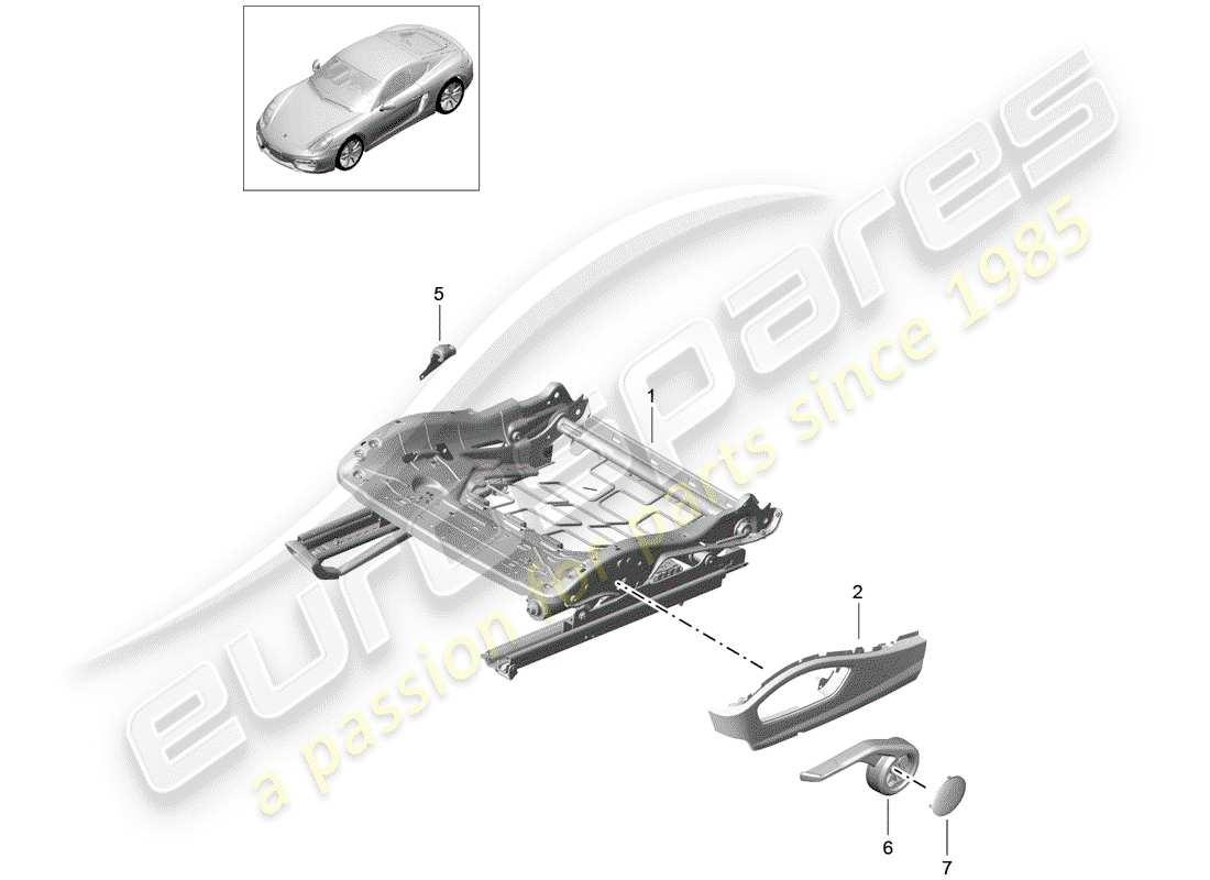 porsche 2016 (981 cayman) seat frame part diagram