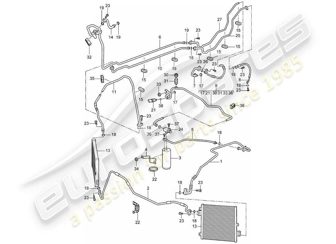 porsche 2007 (997-1 gt3) refrigerant circuit part diagram