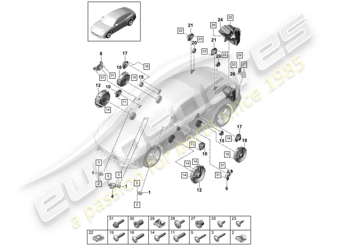 porsche 2017 (panamera 971-1) loudspeaker part diagram