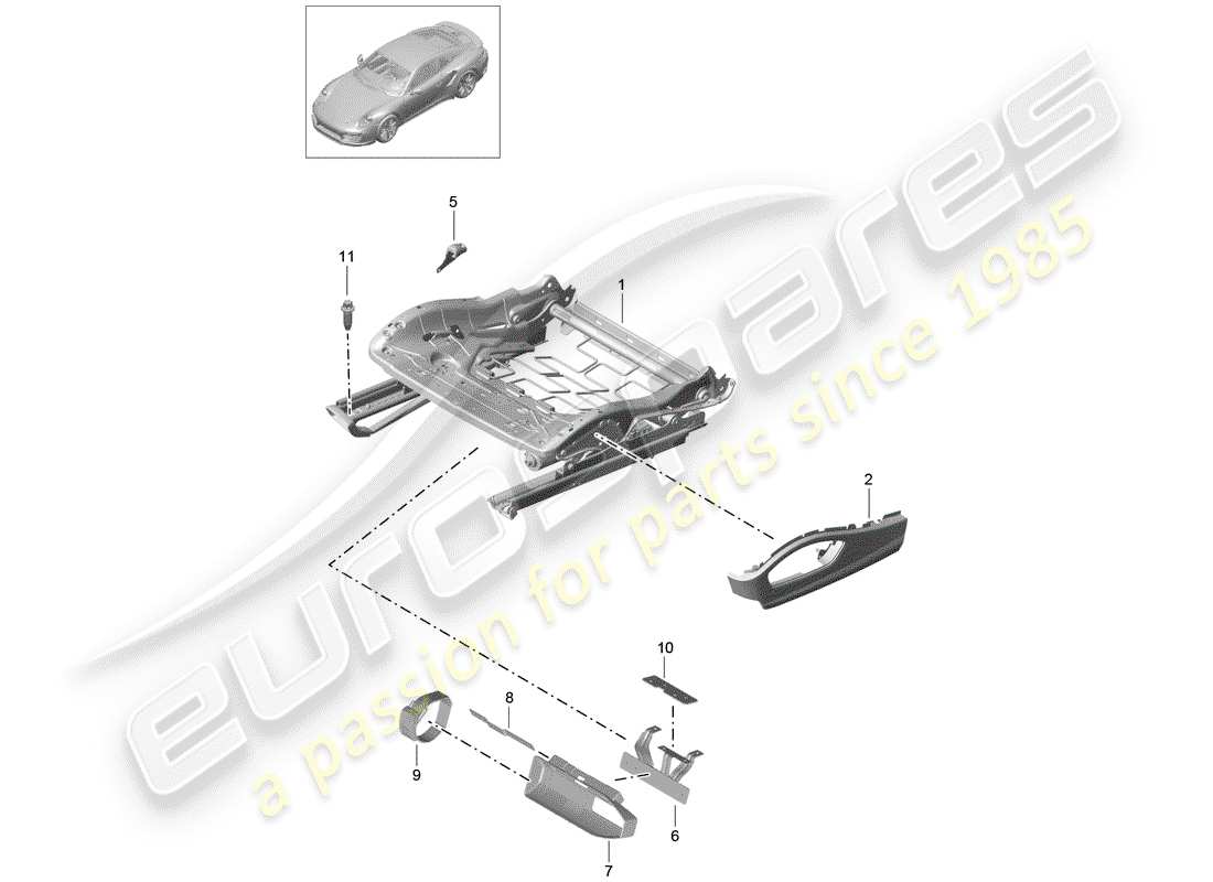 porsche 2014 (991-1 turbo) seat frame part diagram