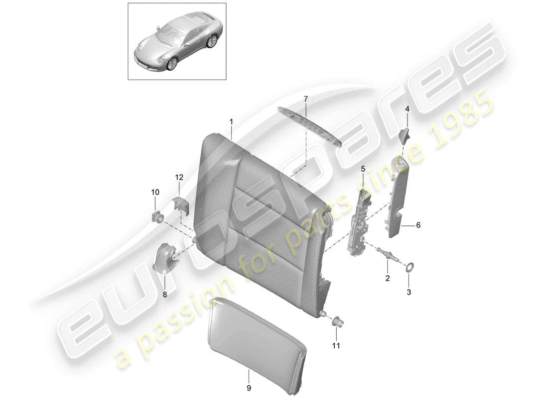 porsche 2020 (991-2) emergency seat backrest part diagram