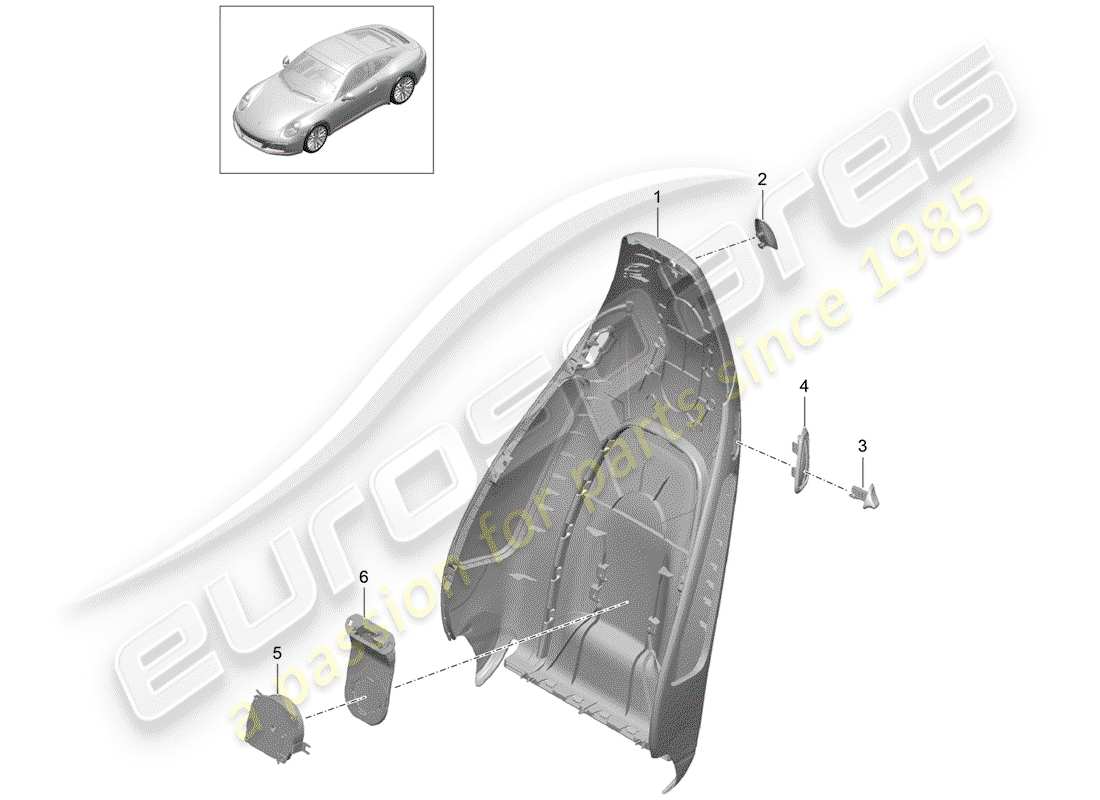 porsche 2020 (991-2) backrest shell part diagram