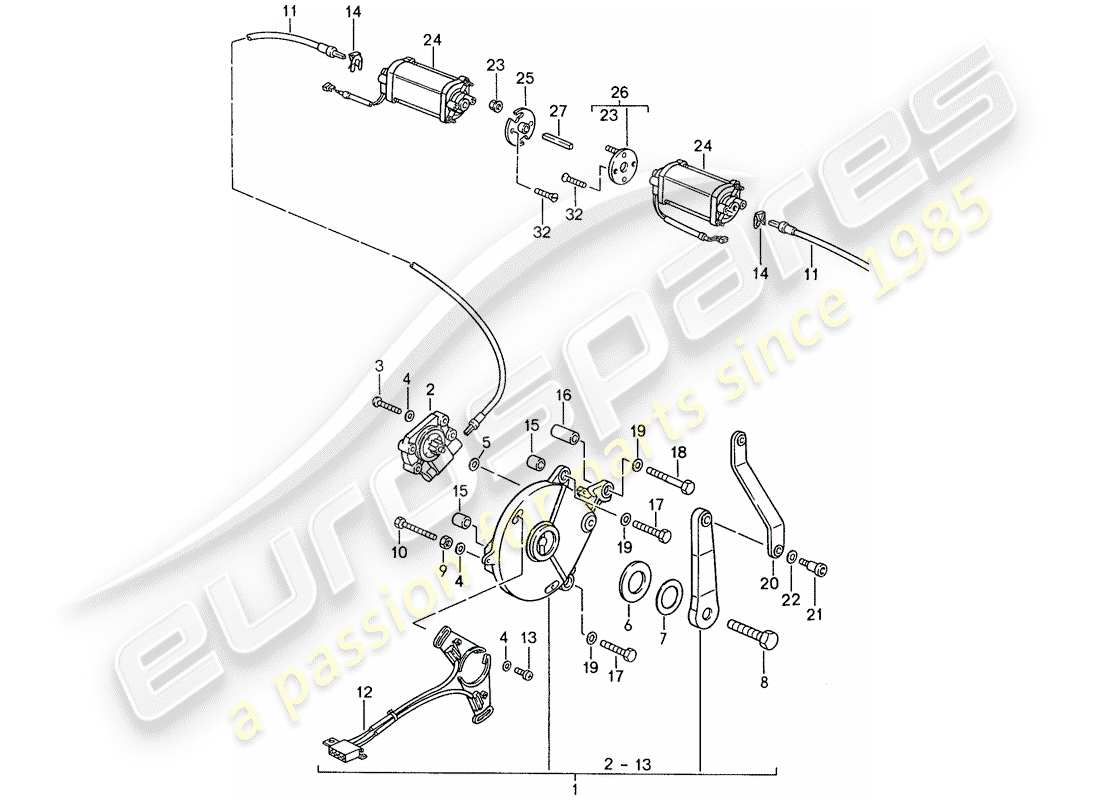 porsche 1991 (944) convertible top control - electric parts diagram