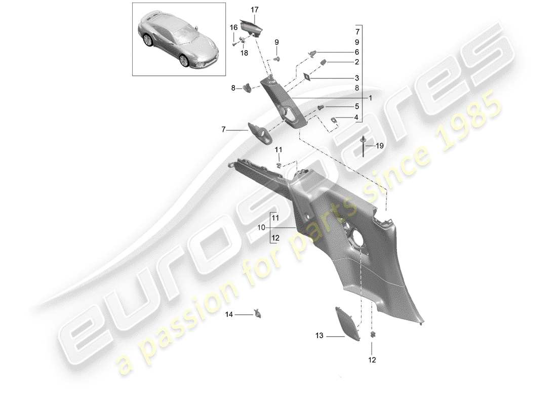 porsche 991 turbo (2014) quarter trim panel part diagram