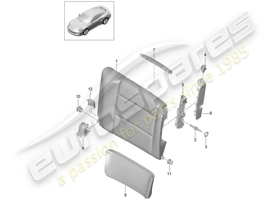 porsche 2020 (991-2 turbo) emergency seat backrest part diagram