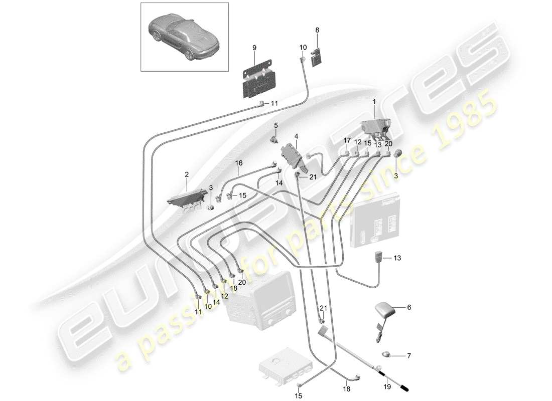 porsche 2013 (981 boxster) antenna booster parts diagram