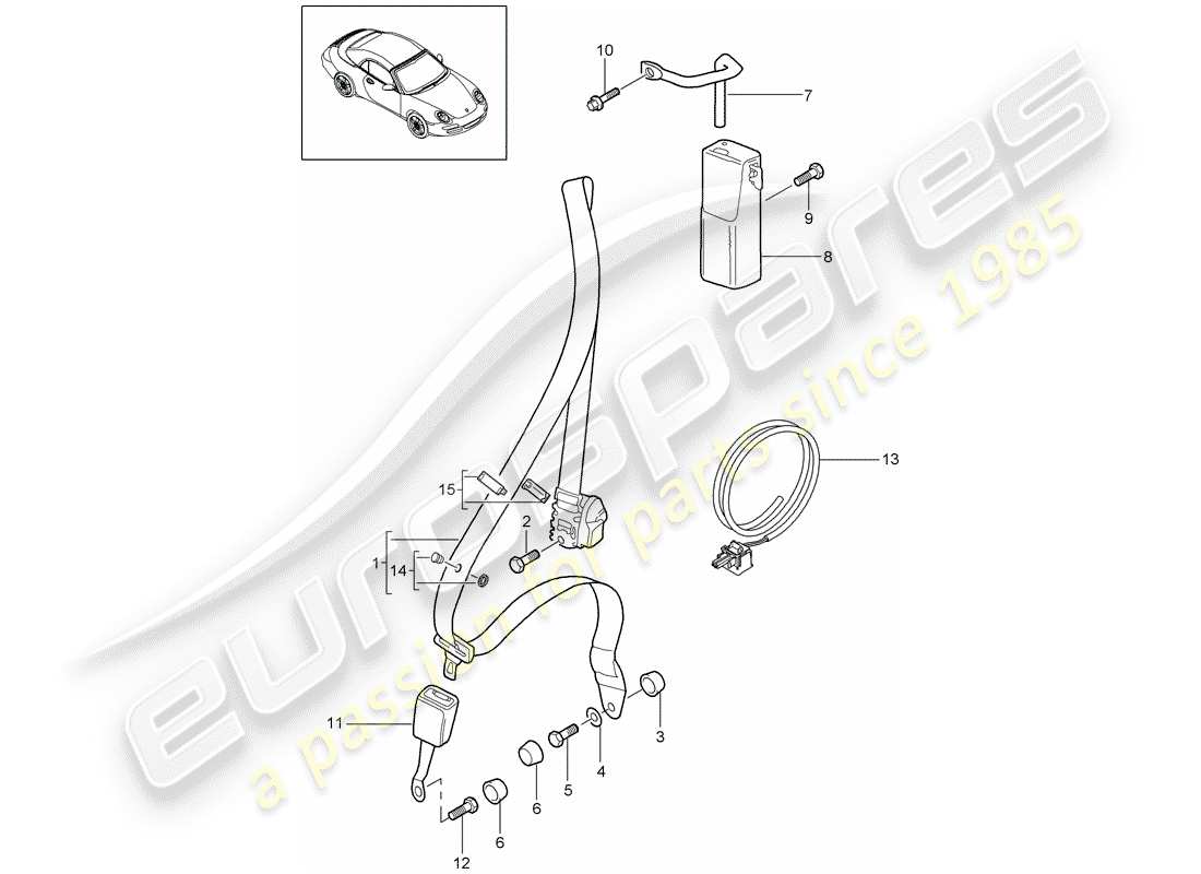 porsche 2012 (997-2) seat belt parts diagram