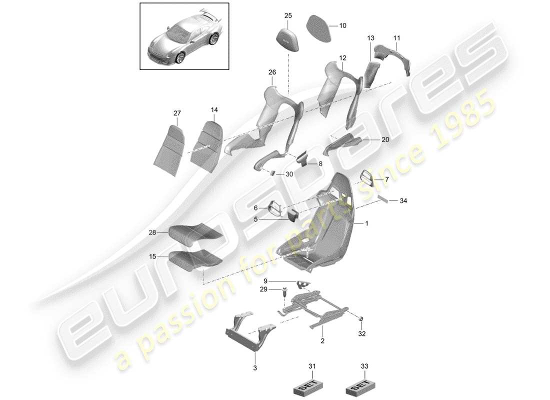 porsche 2016 (991-1 r/gt3/rs) seat part diagram