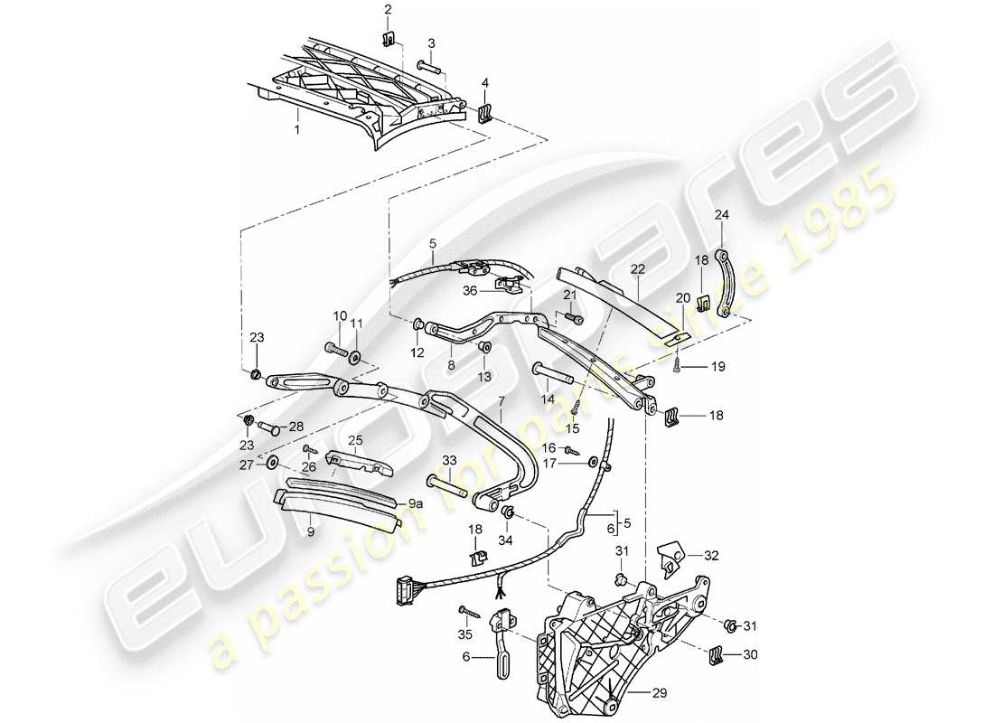 porsche 2007 (997-1) top frame parts diagram