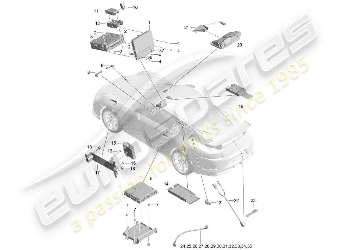 porsche 2020 (991-2 r/gt3/rs) display part diagram