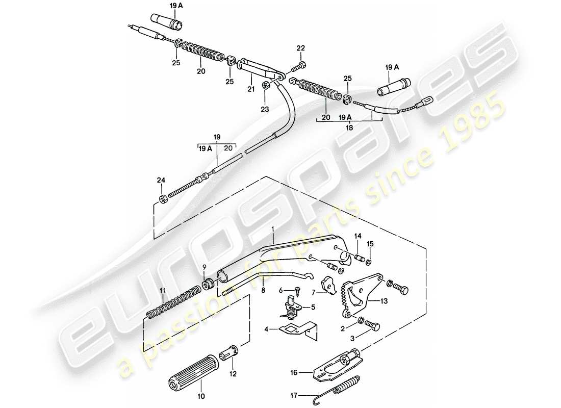porsche 1987 (924s) hand brake lever part diagram