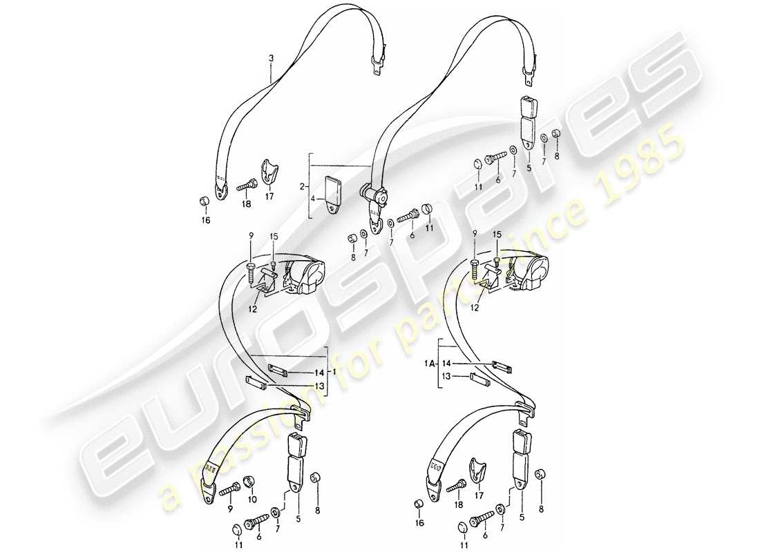 porsche 1990 (964) seat belt parts diagram