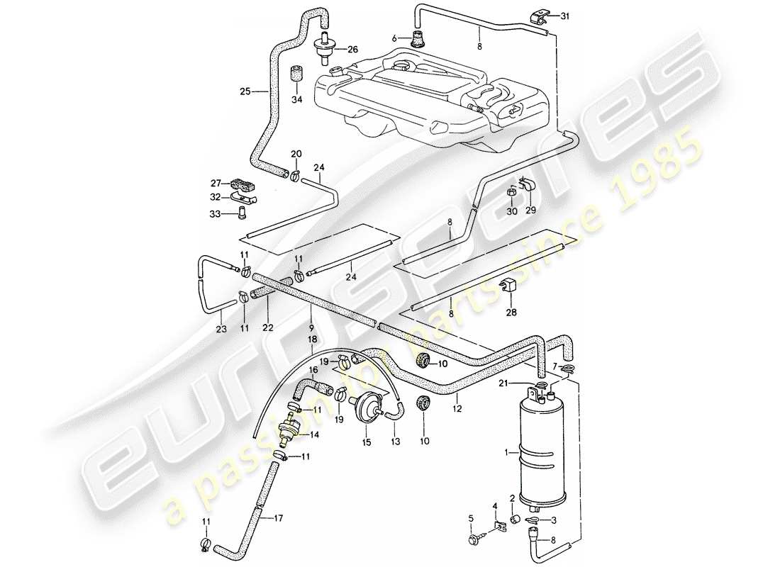 porsche 1994 (968) tank ventilation part diagram