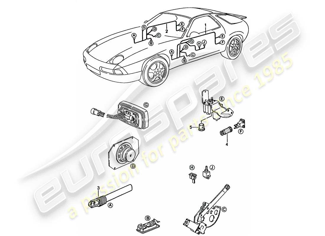 porsche 1995 (928) harness - door part diagram