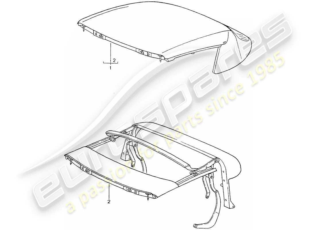 porsche 1992 (964) convertible top - top frame parts diagram