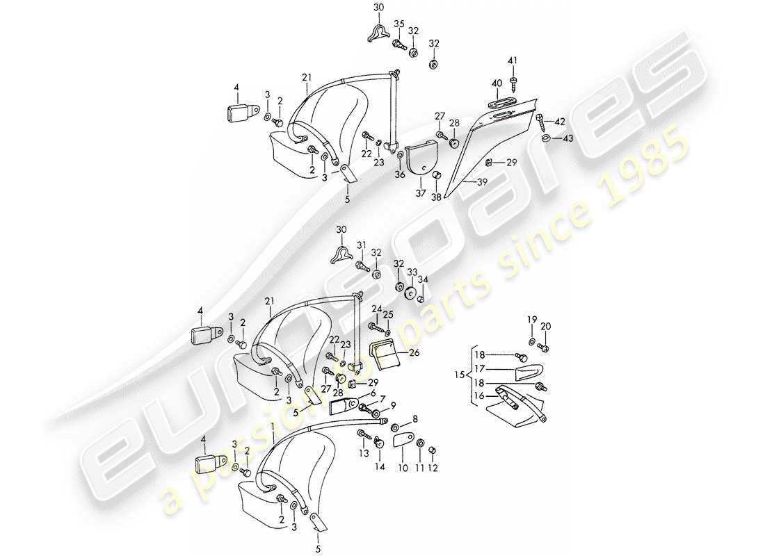 porsche 1966 (911/912) seat belt - d - mj 1969>> part diagram