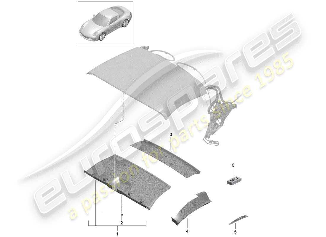 porsche 2012 (991-1) convertible top part diagram