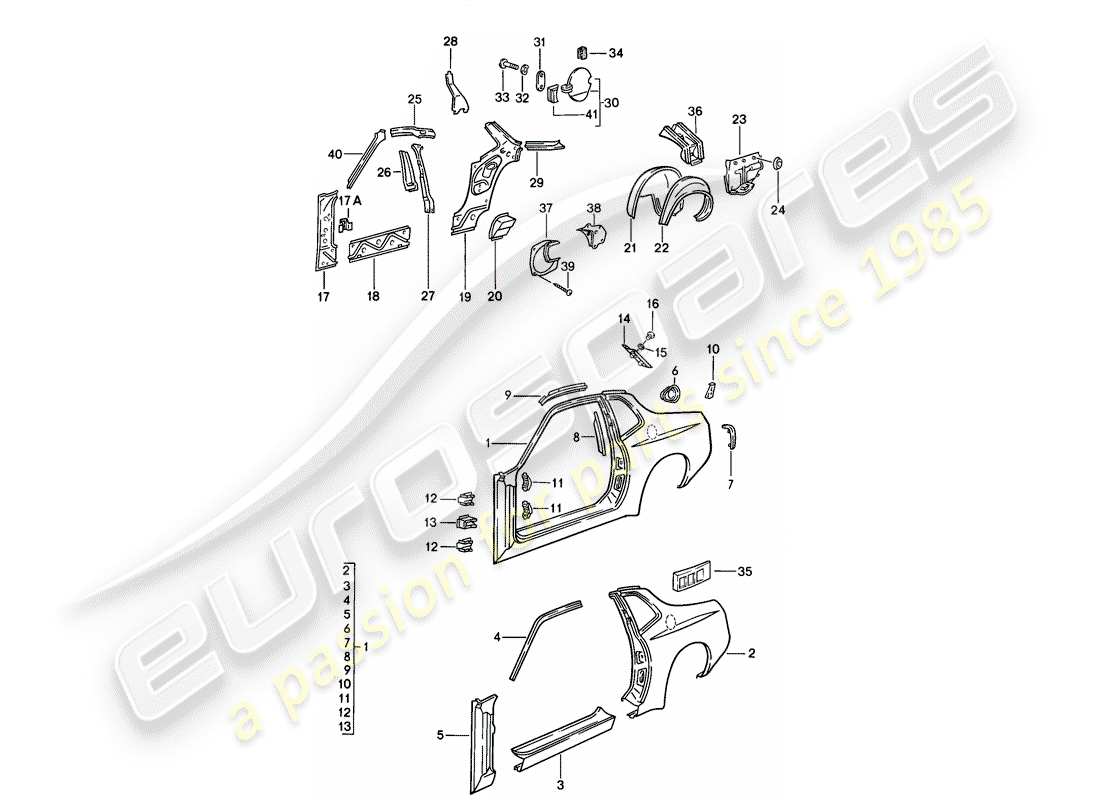 porsche 1986 (944) side panel parts diagram