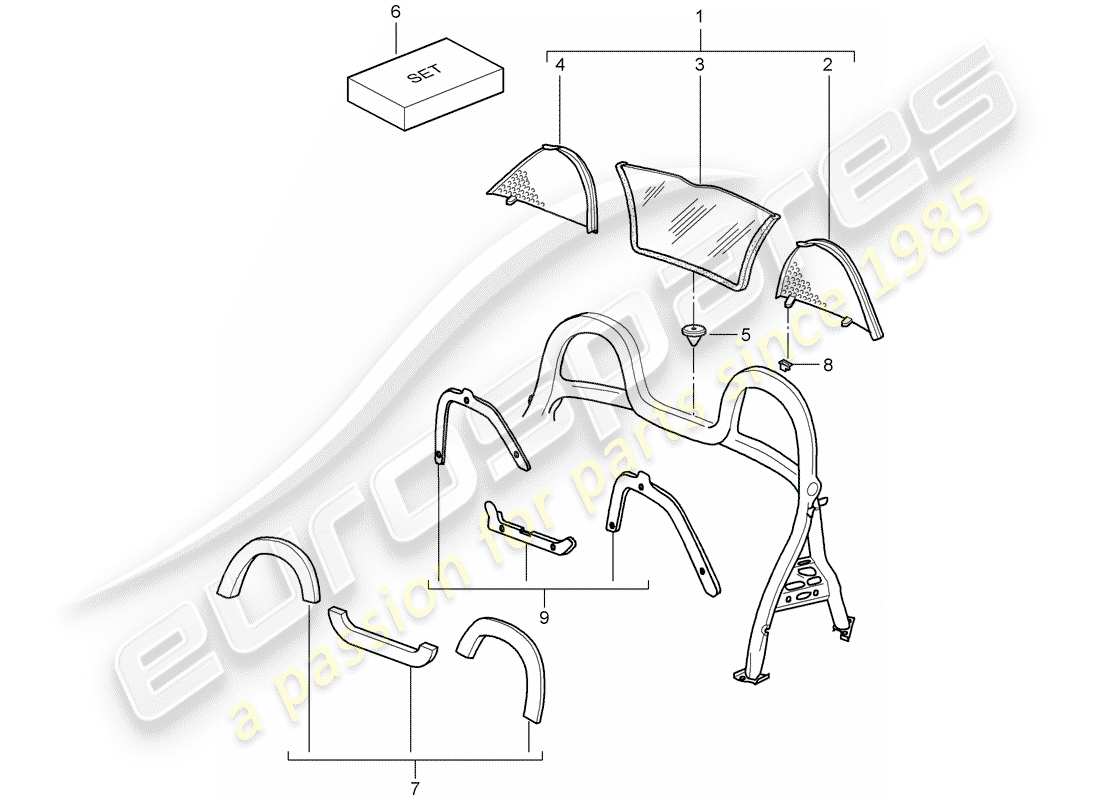 porsche 2008 (987 boxster) windscreen parts diagram