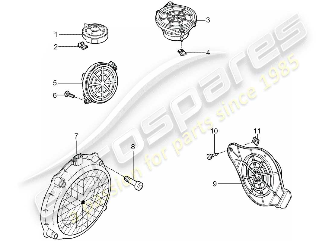 porsche 2011 (997-2 gt3) loudspeaker parts diagram
