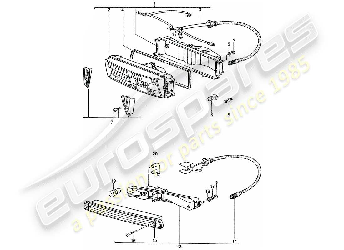 porsche 1986 (944) additional headlight - turn signal parts diagram