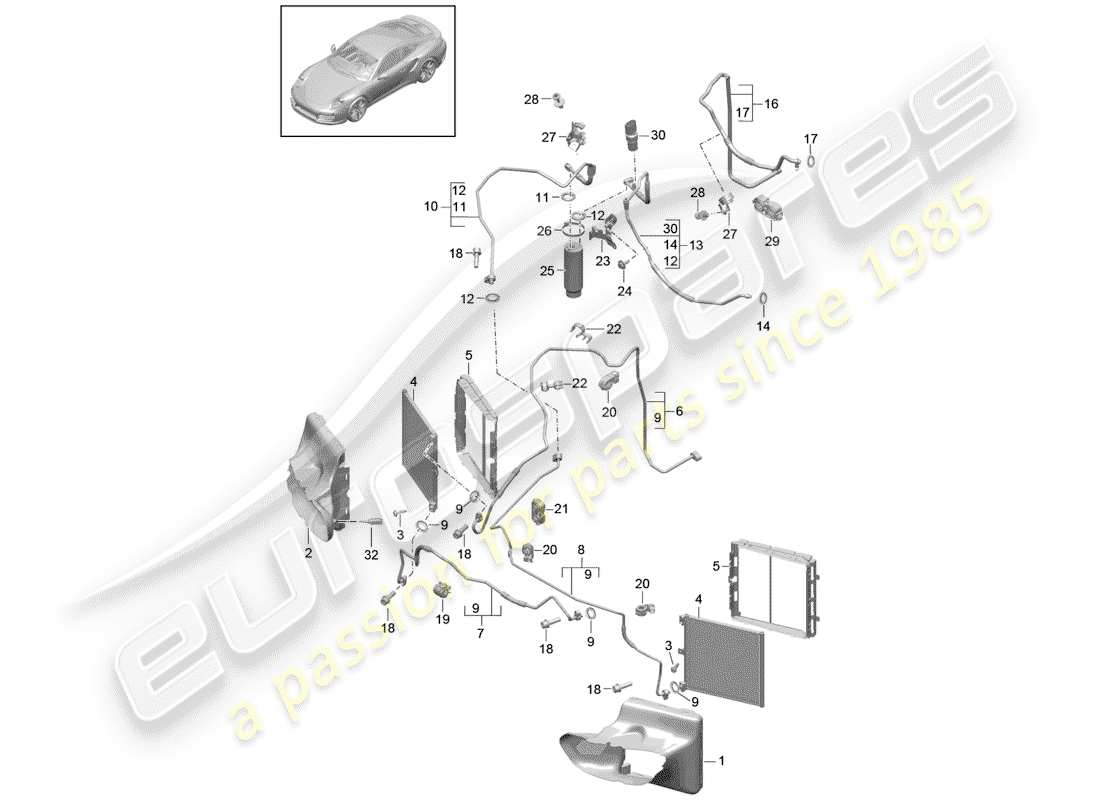 porsche 2015 (991-1 turbo) refrigerant circuit part diagram
