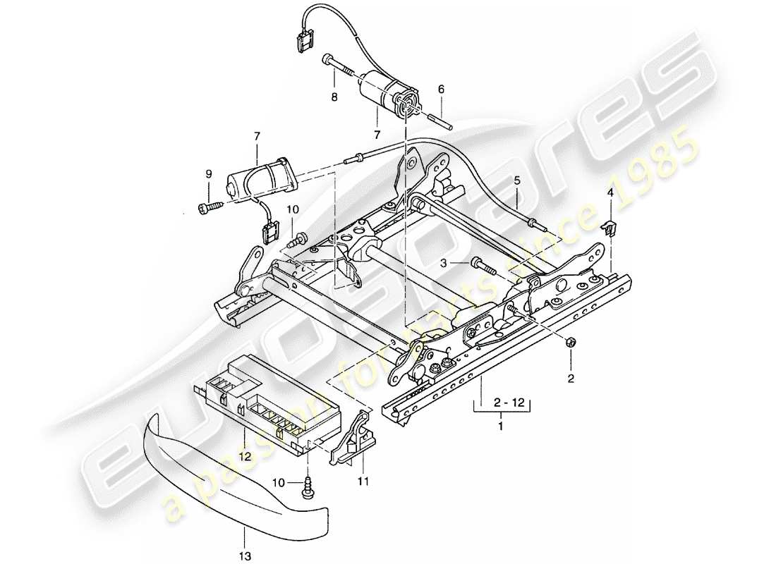 porsche 2005 (996 turbo / gt2) seat frame - comfort seat parts diagram