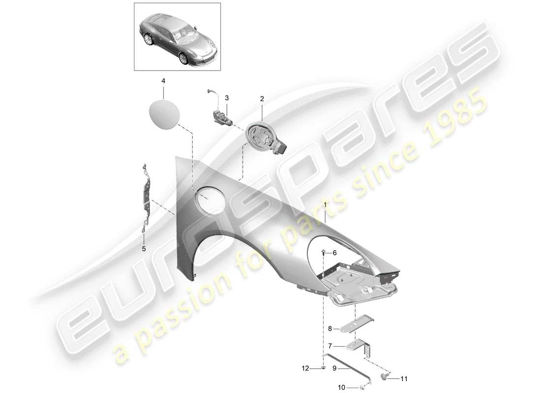 porsche 2014 (991-1 r/gt3/rs) fender part diagram