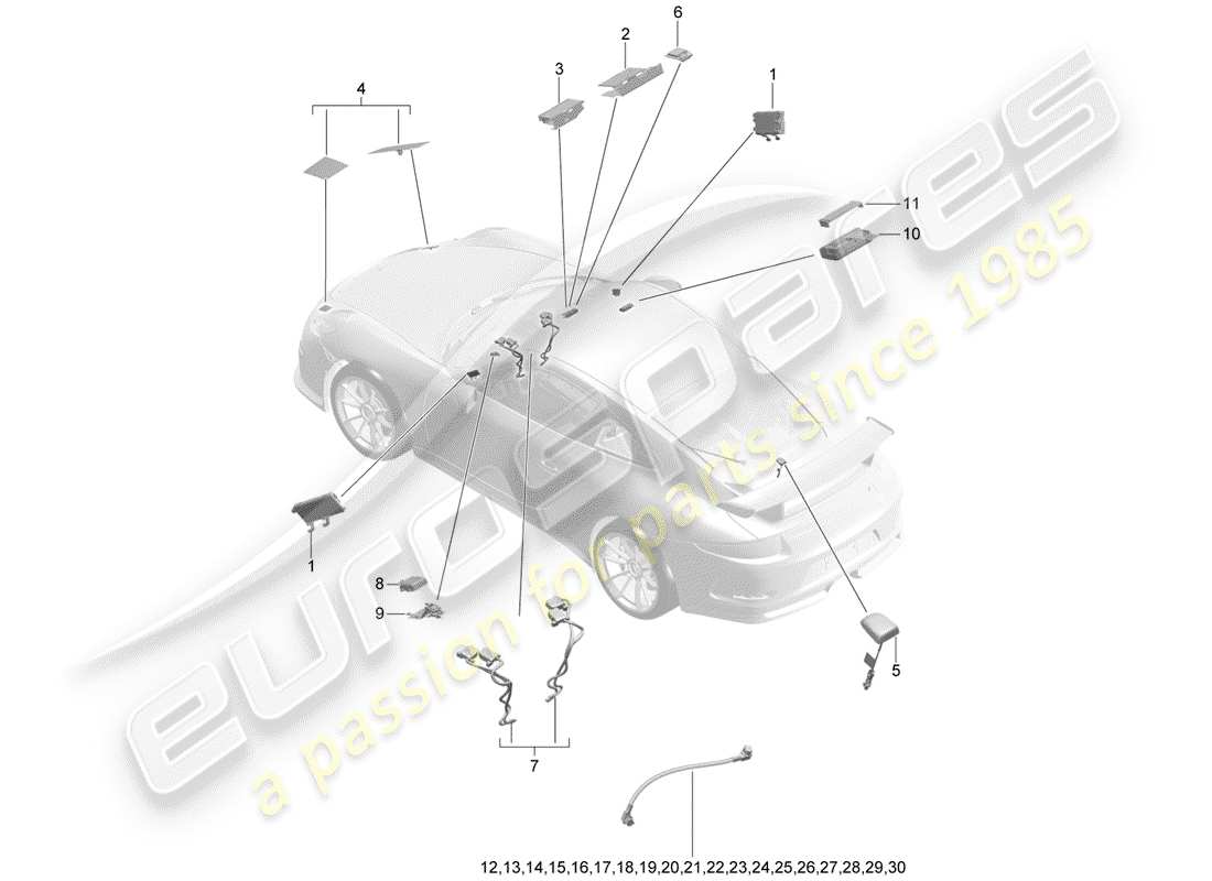 porsche 2016 (991-1 r/gt3/rs) antenna part diagram