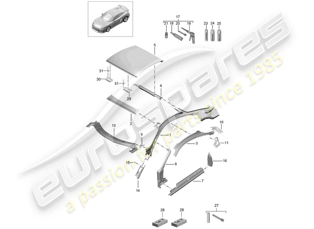 porsche 2016 (981 cayman gt4) roof part diagram