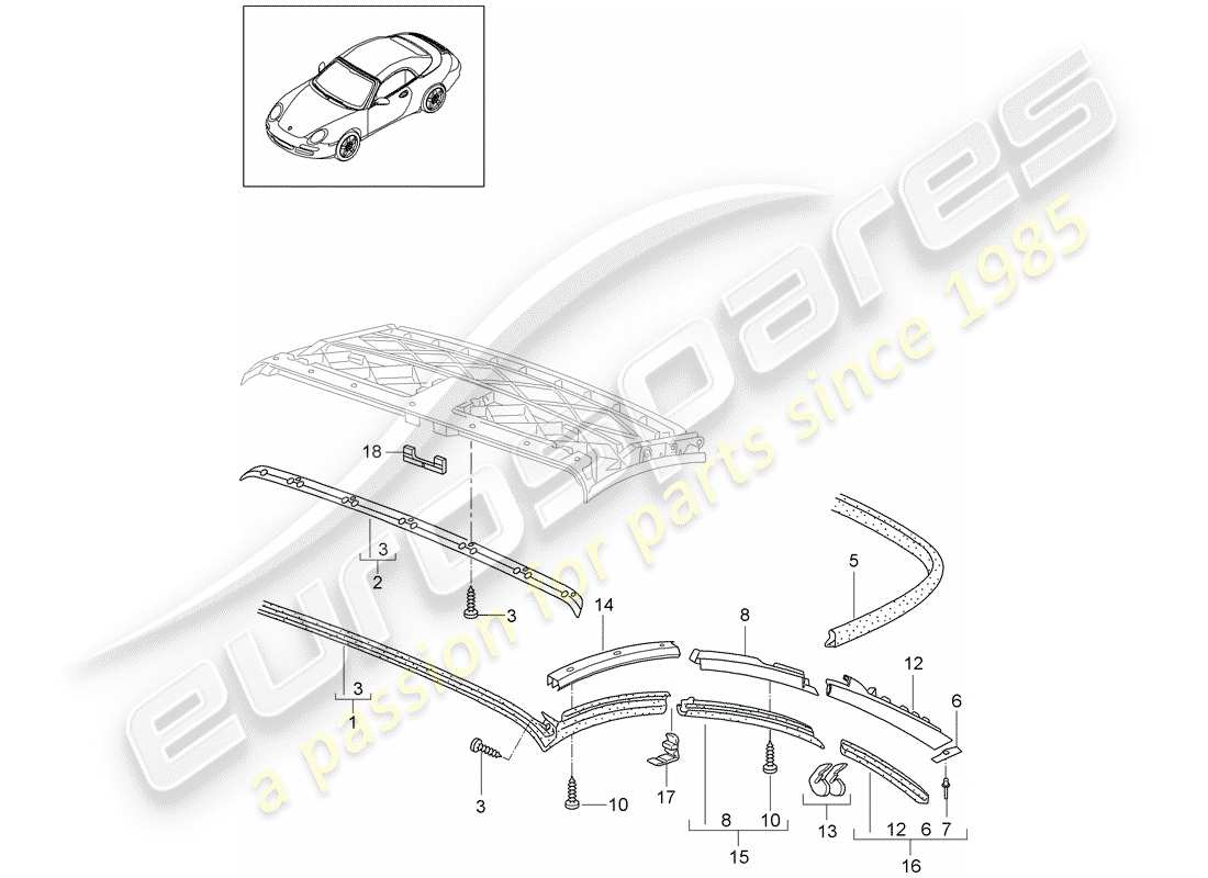 porsche 2010 (997-2) convertible top parts diagram