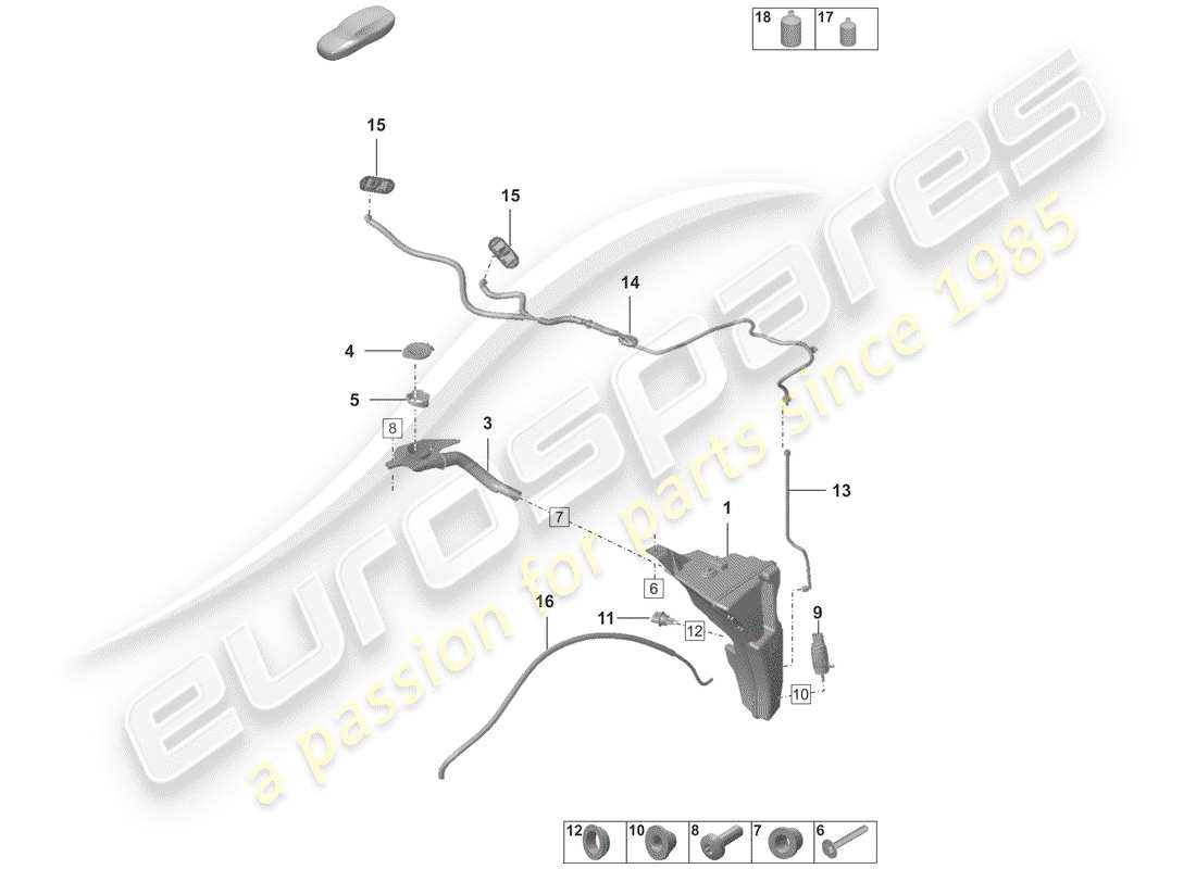 porsche 2019 (992-1) windshield washer unit parts diagram