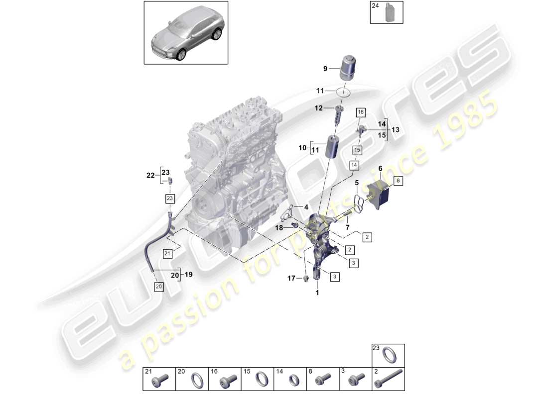 porsche 2020 (macan) oil filter console oil cooler part diagram